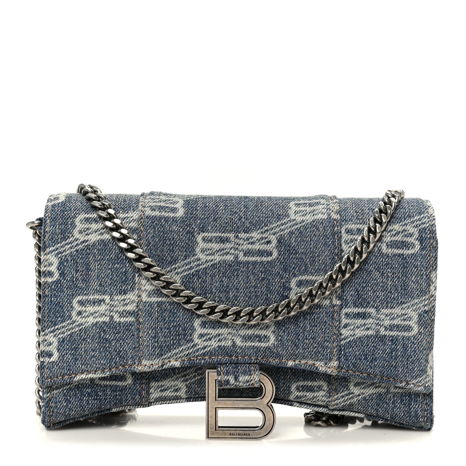 Denim BB Monogram Hourglass Chain Bag Blue