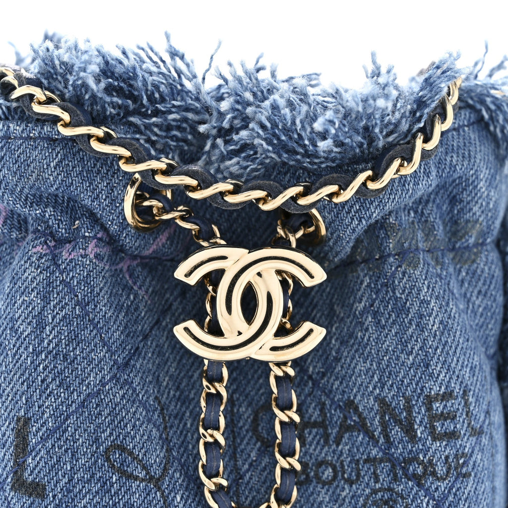 Denim Quilted Mood Mini Bucket With Chain Blue Multicolor