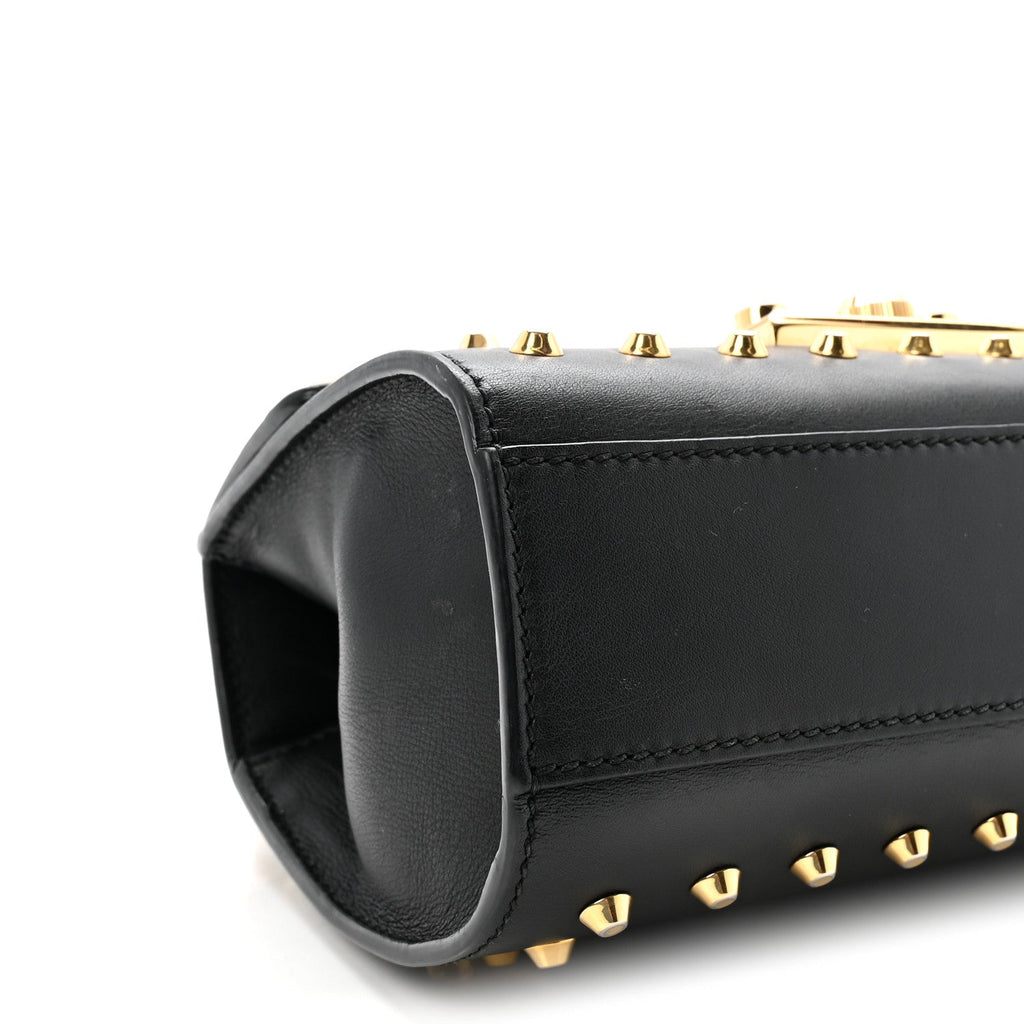 Calfskin Studded Small Padlock Shoulder Bag Black