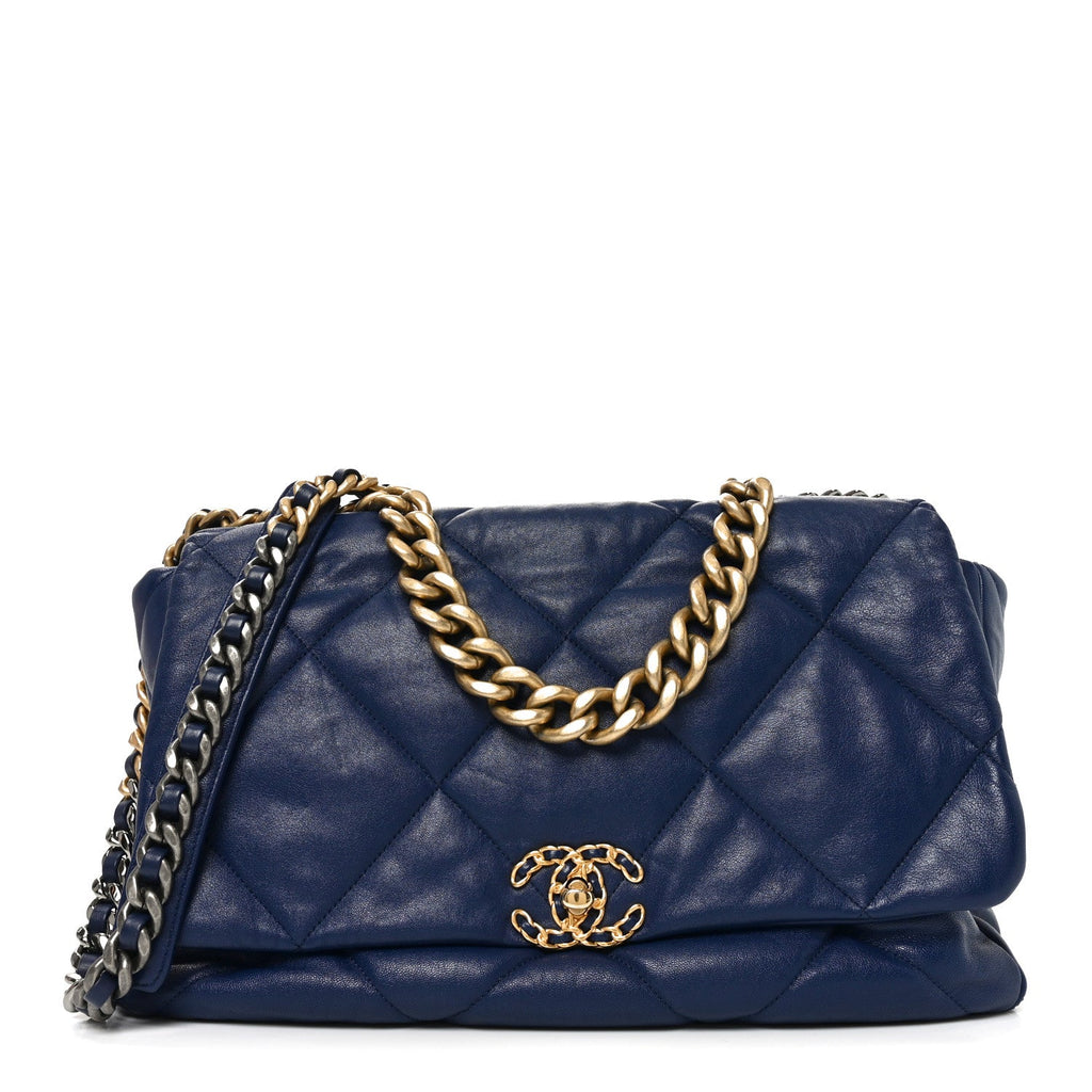 Goatskin Quilted Maxi Chanel 19 Flap Navy Blue