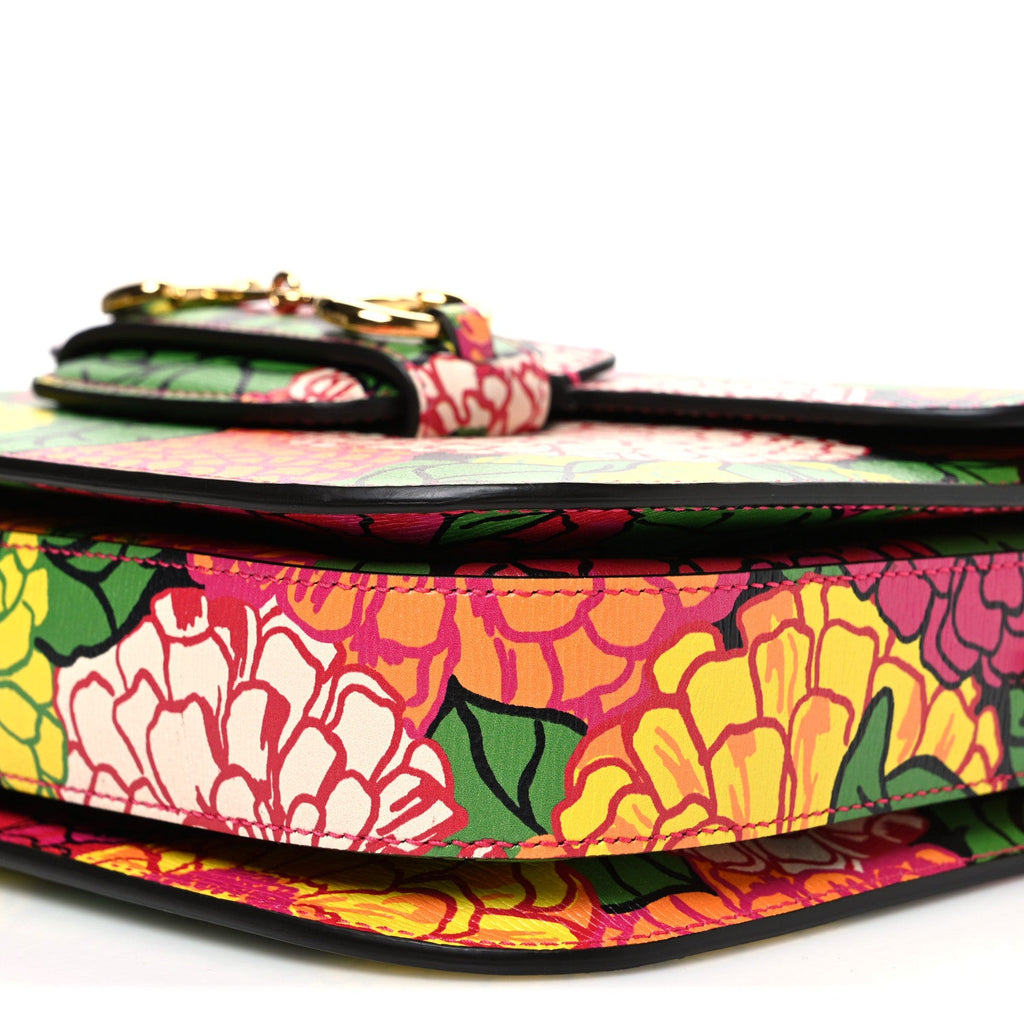 X KEN SCOTT New Shangai Calfskin Pomponica Print Horsebit 1955 Shoulder Bag  Multicolor Fuxia Pompon