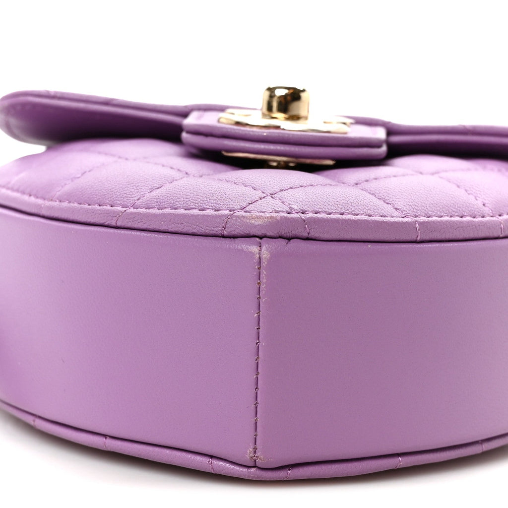 Lambskin Quilted CC In Love Heart Clutch With Chain Purple