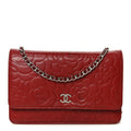 Lambskin Camellia Embossed Wallet on Chain WOC Red