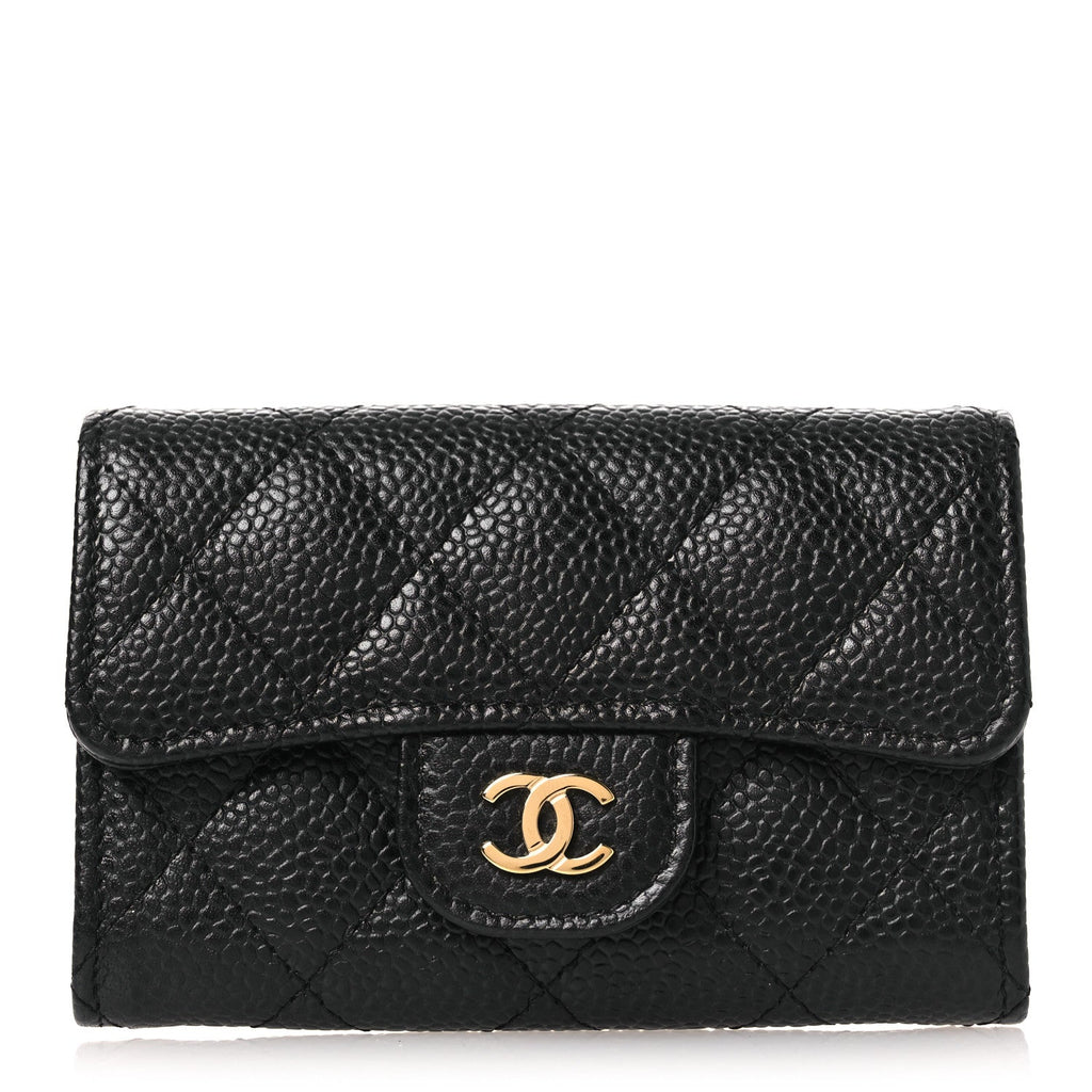 Caviar Quilted Flap Card Holder Black