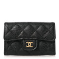 Caviar Quilted Flap Card Holder Black