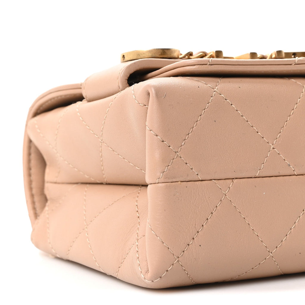 Calfskin Quilted Small Enchained Flap Beige