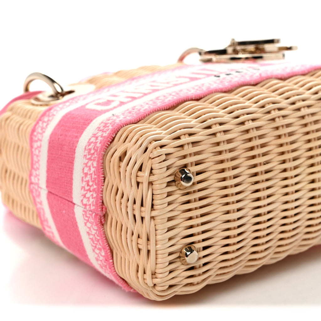 Wicker Oblique Mini Lady Dior Bag Fluorescent Pink