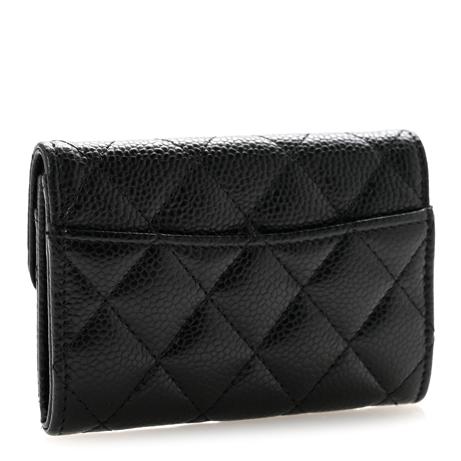 Caviar Quilted Flap Card Holder Wallet Black