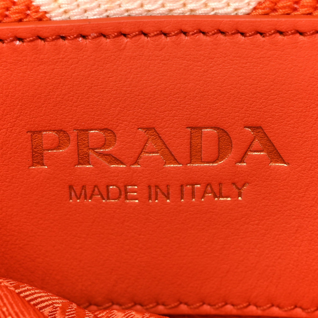 Jacquard Saffiano Triangolo Symbole Embroidered Small Tote Arancio White