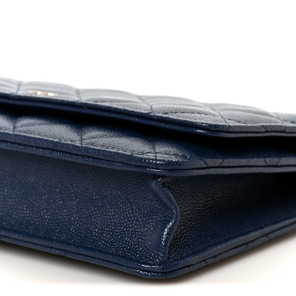 Caviar Quilted Wallet on Chain WOC Navy Blue