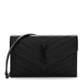 Grain De Poudre Matelasse Chevron Monogram Monochrome Envelope Chain Wallet Black