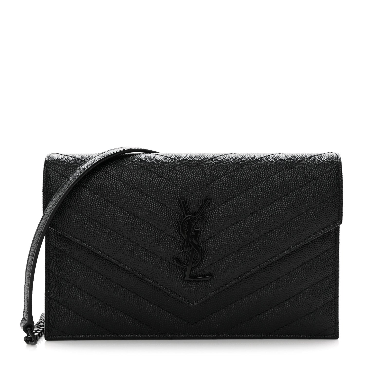 Grain De Poudre Matelasse Chevron Monogram Monochrome Envelope Chain Wallet Black