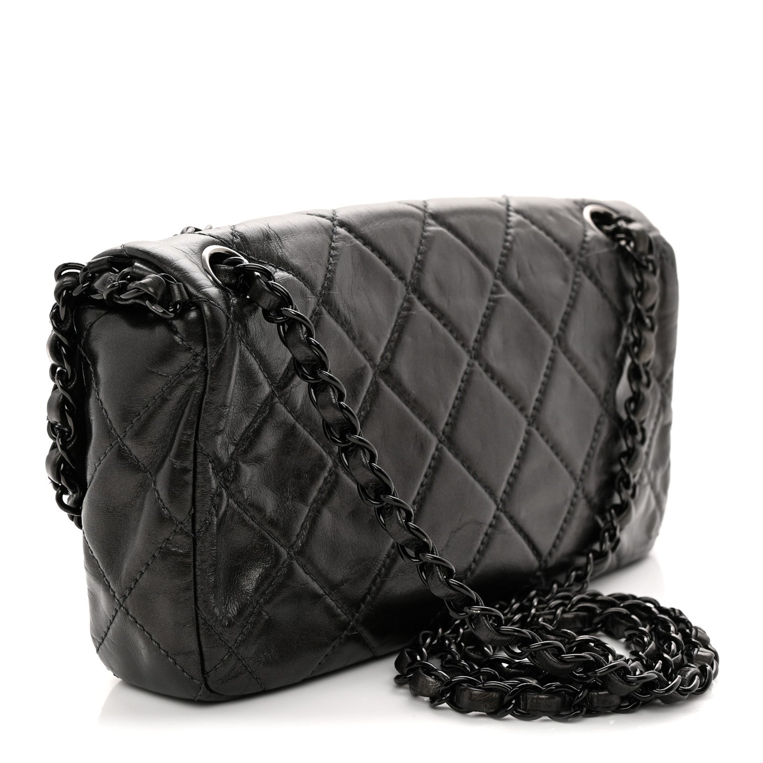 Metallic Calfskin Quilted Chain All Over Flap Bag Grey