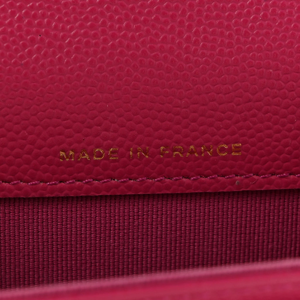 Caviar Quilted Flap Card Holder Wallet Dark Pink