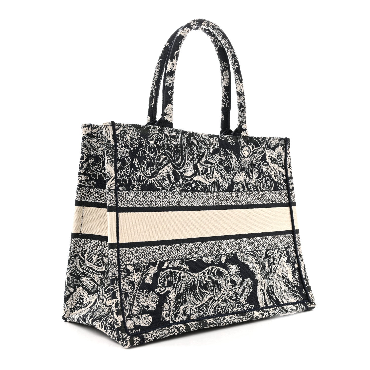 Canvas Embroidered Medium Toile De Jouy Reverse Book Tote Blue