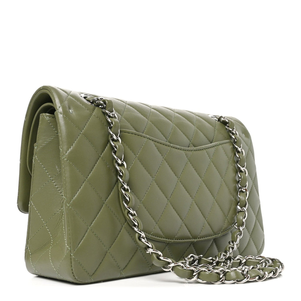 Lambskin Quilted Medium Double Flap Green