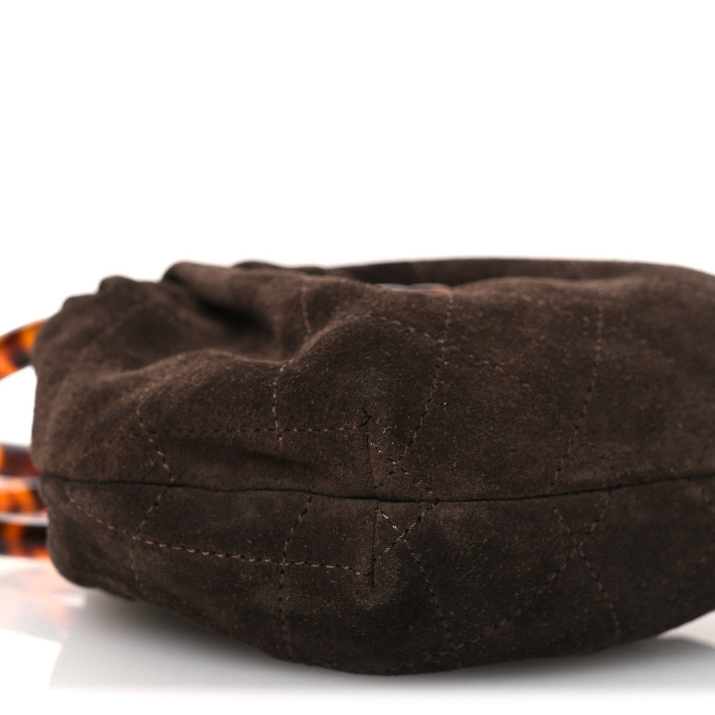Suede Calfskin Plexiglass Tortoise Shell Quilted Mini Pouch Brown