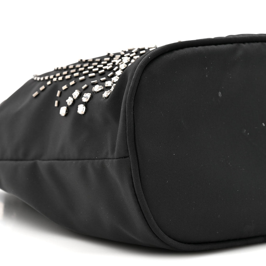 Tessuto Saffiano Ricamo Sequin Crystal Embellished Mini Re-Edition 1978 Bucket Bag Black