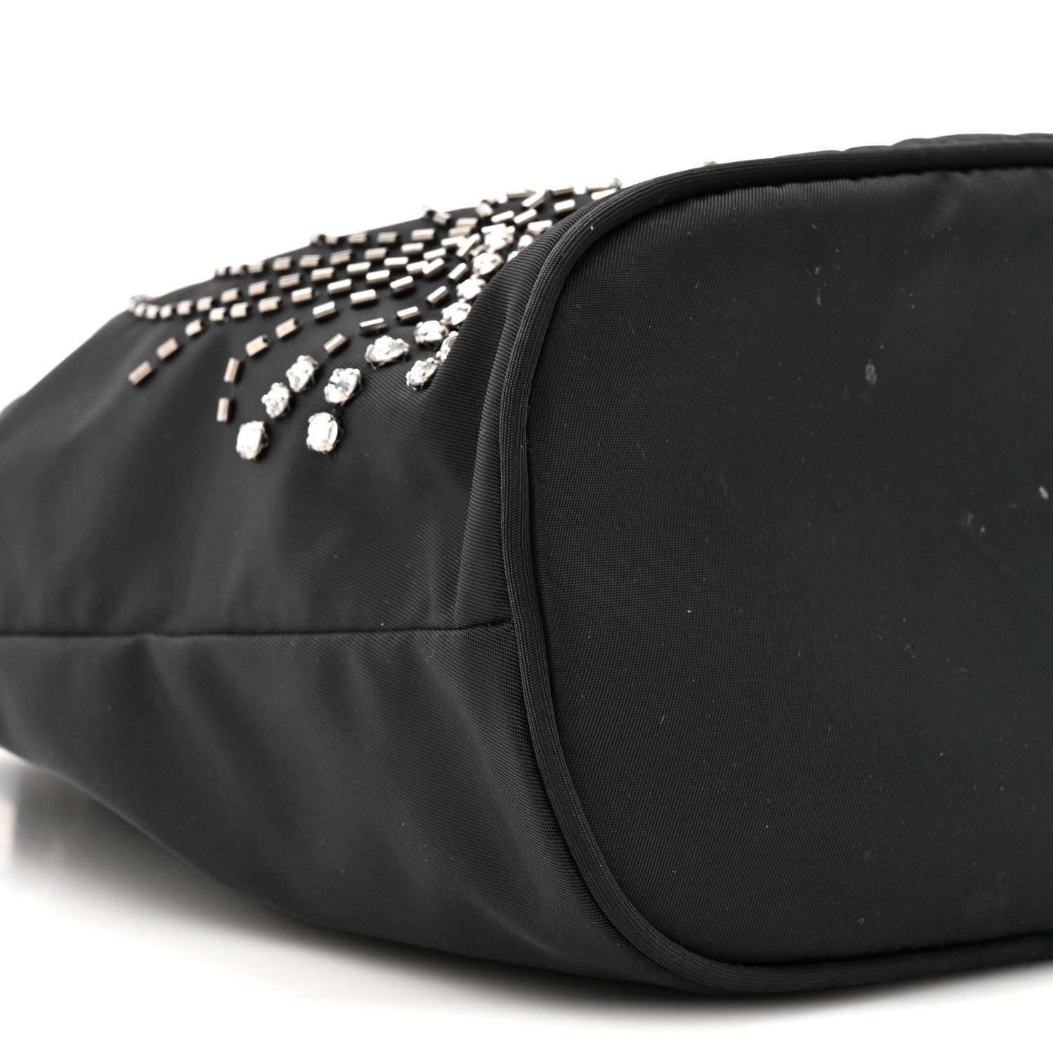 Tessuto Saffiano Ricamo Sequin Crystal Embellished Mini Re-Edition 1978 Bucket Bag Black