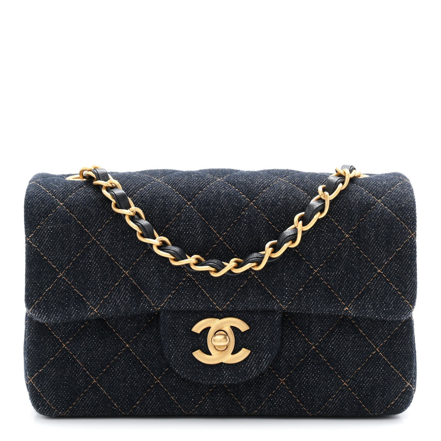 Denim Quilted Mini Rectangular Flap Dark Blue