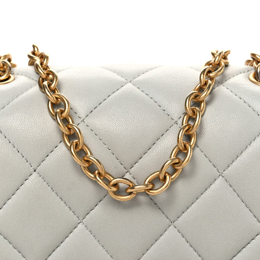 Lambskin Enamel Pearl Quilted Mini Charm Me Square Flap Light Blue