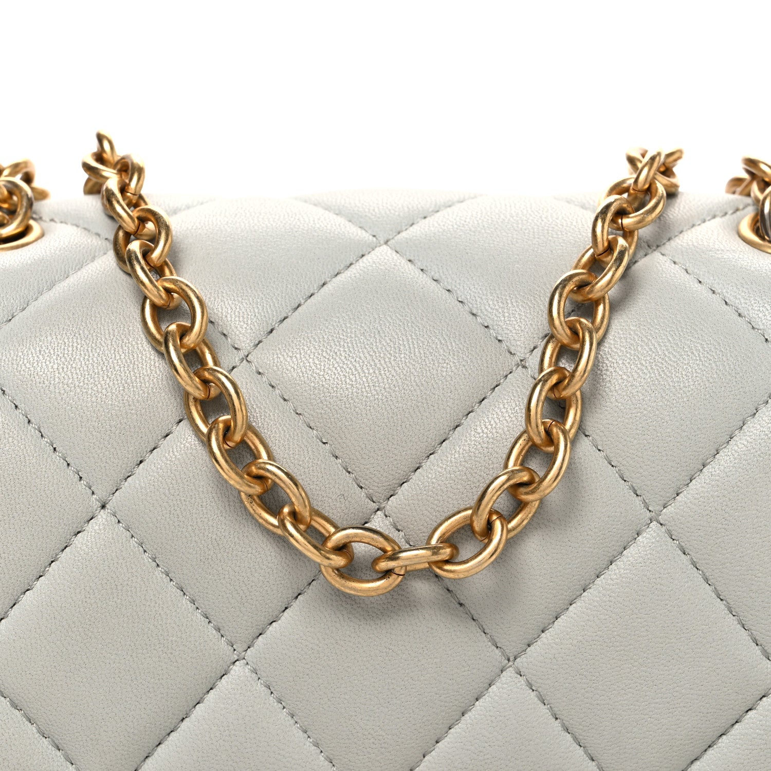 Lambskin Enamel Pearl Quilted Mini Charm Me Square Flap Light Blue