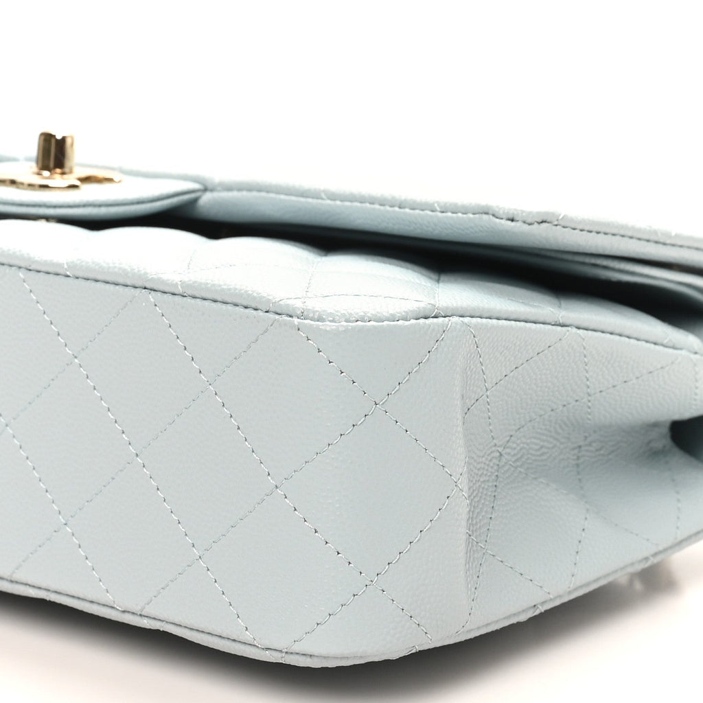Caviar Quilted Medium Double Flap Light Blue