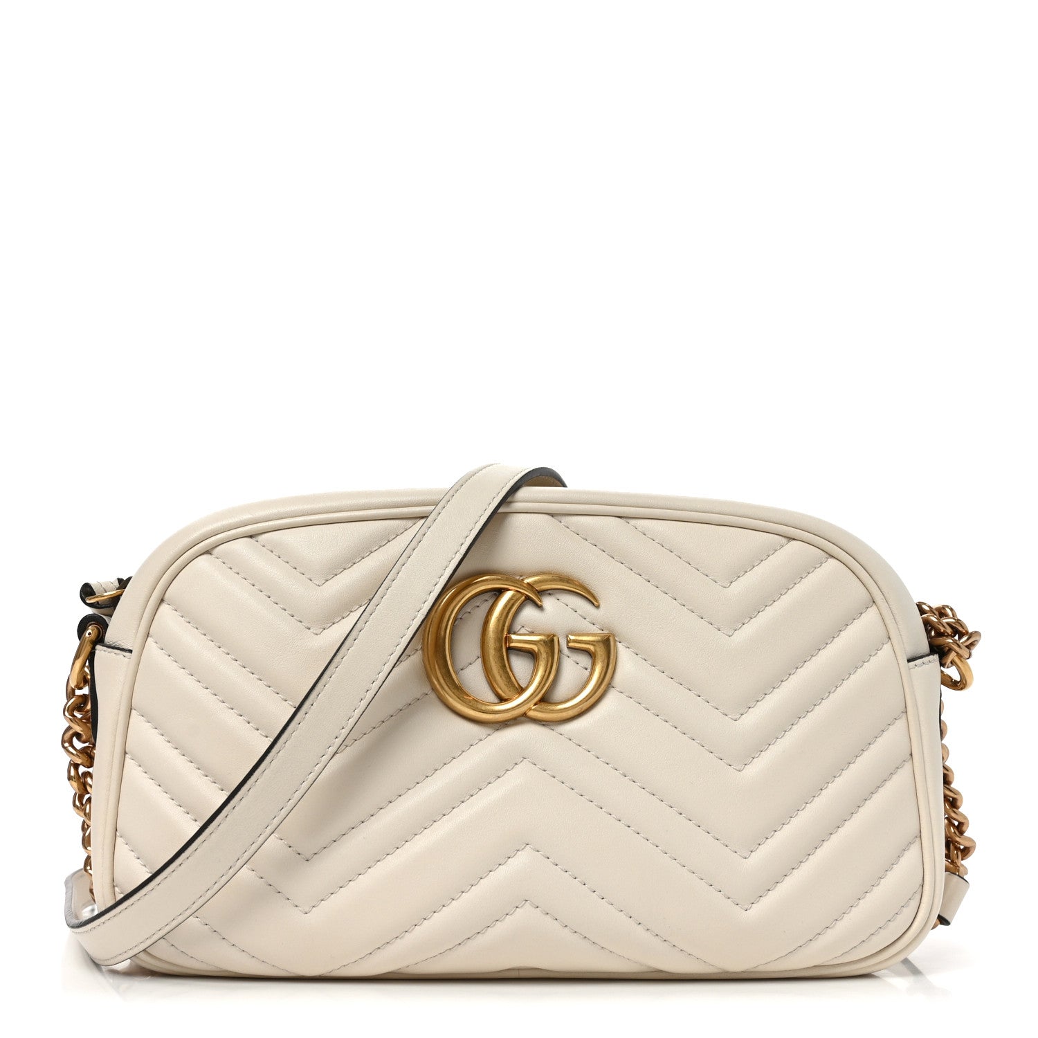 Calfskin Matelasse Small GG Marmont Chain Shoulder Bag White