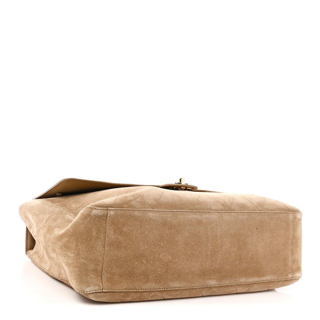 Suede Calfskin Souplissimo Maxi Flap Dark Beige