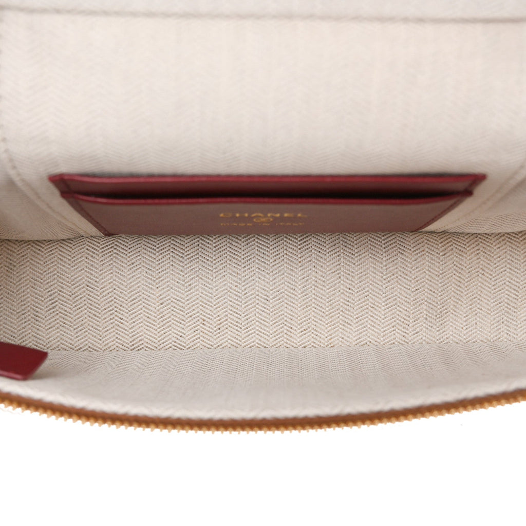 Grained Calfskin Top Handle Slim Vanity Case With Chain Camel