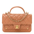 Lambskin Quilted Preppy Satchel Wallet On Chain WOC Brown