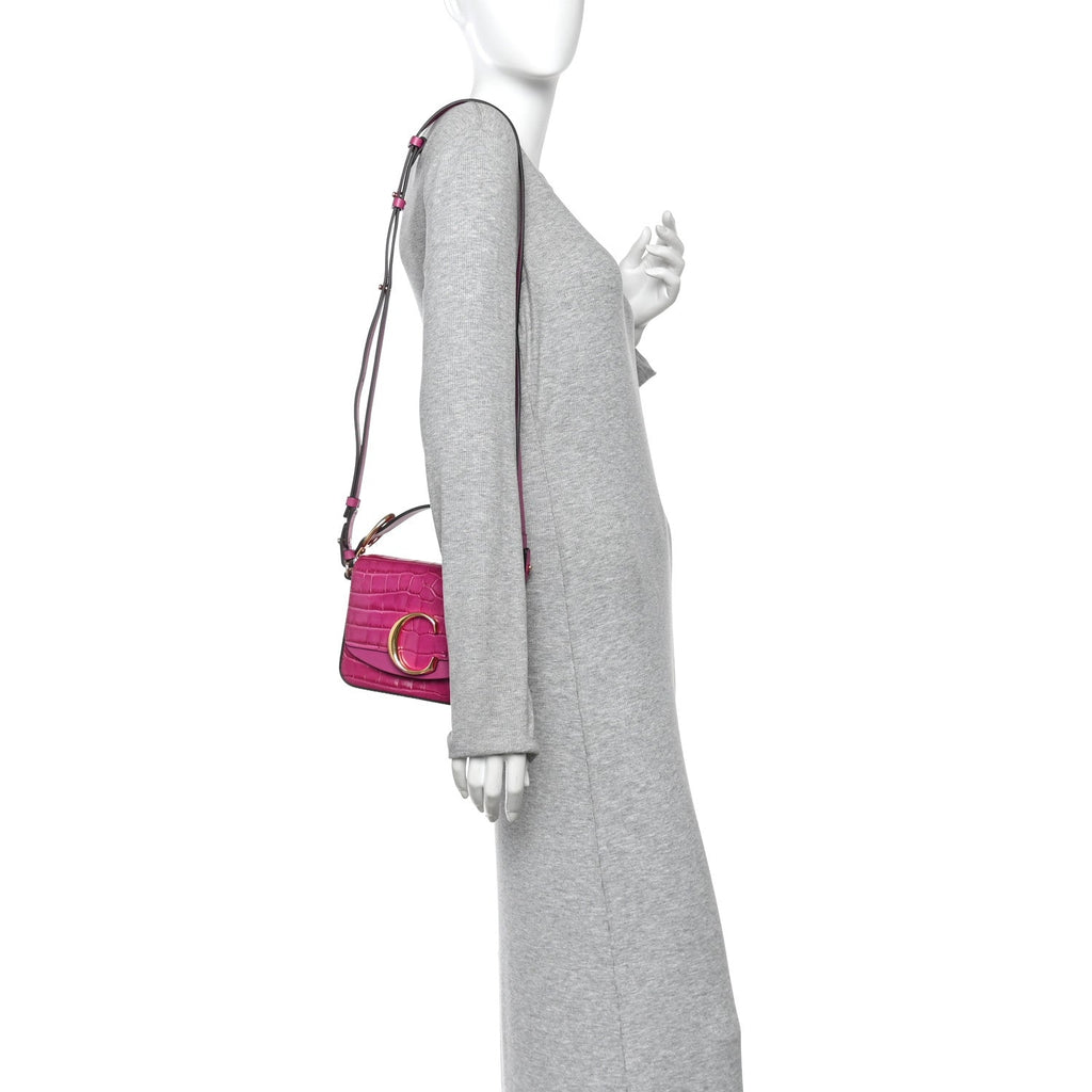 Calfskin Crocodile Embossed Mini C Bag Pink