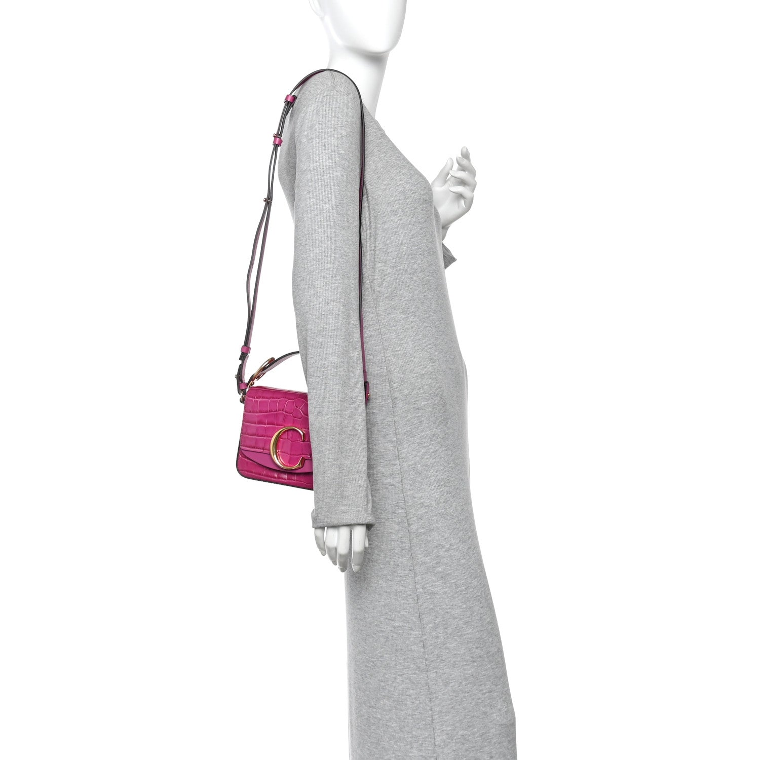 Calfskin Crocodile Embossed Mini C Bag Pink