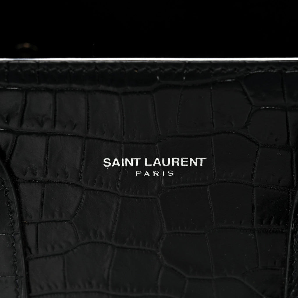 Calfskin Crocodile Embossed Baby Sac De Jour Black