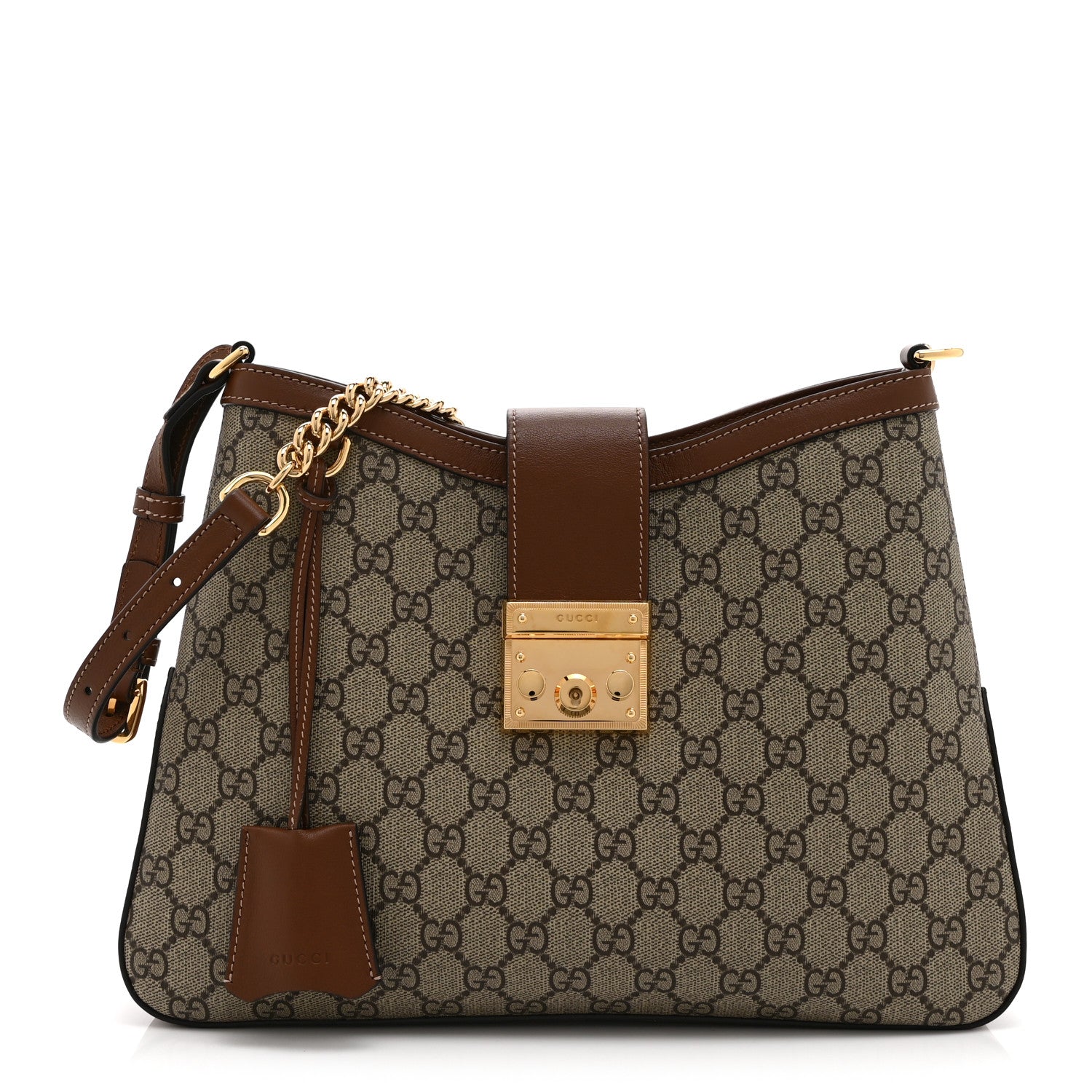 GG Supreme Monogram Medium Padlock Shoulder Bag Beige Ebony Brown Sugar