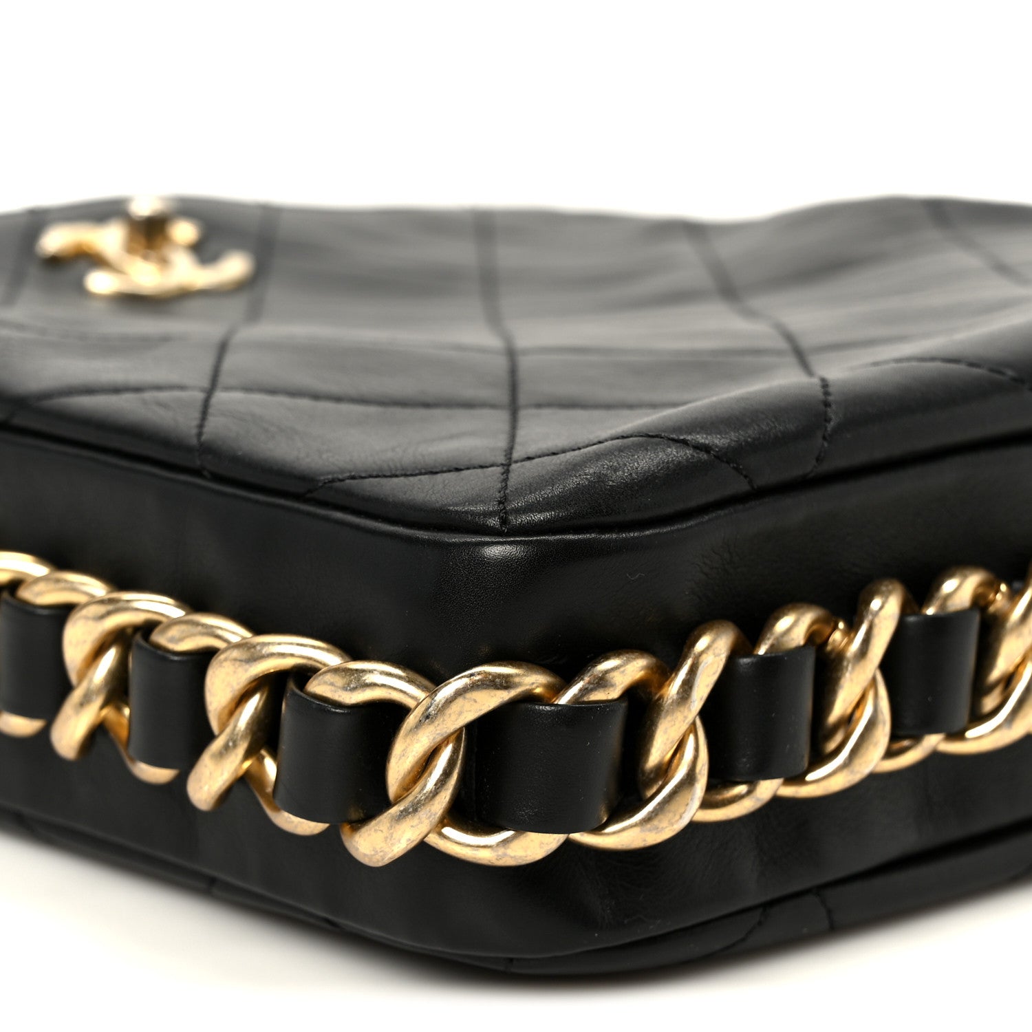 Calfskin Quilted Framing Chain Hobo Black
