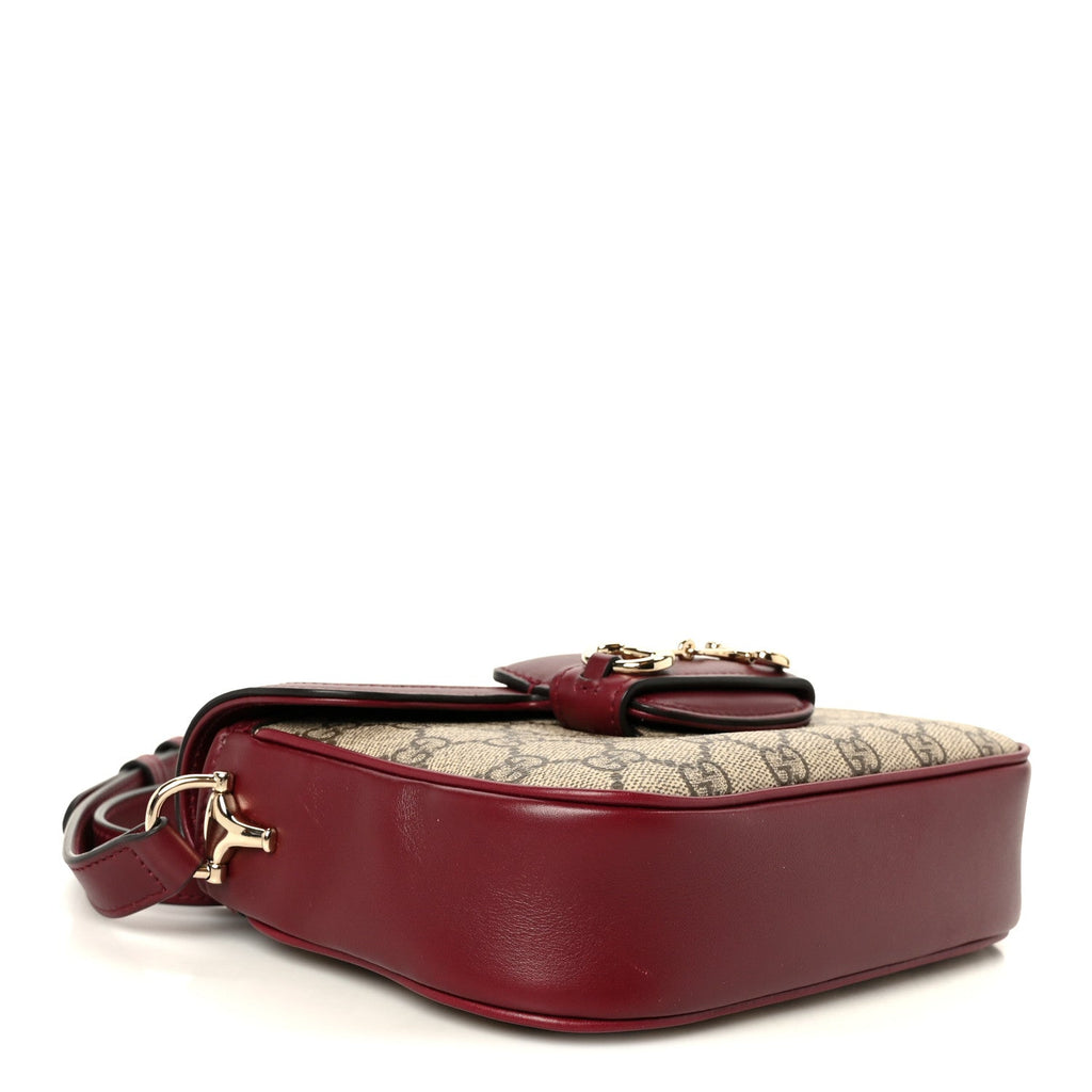 GG Supreme Monogram Horsebit 1955 Soft Small Shoulder Bag Beige Ebony Rosso Ancora
