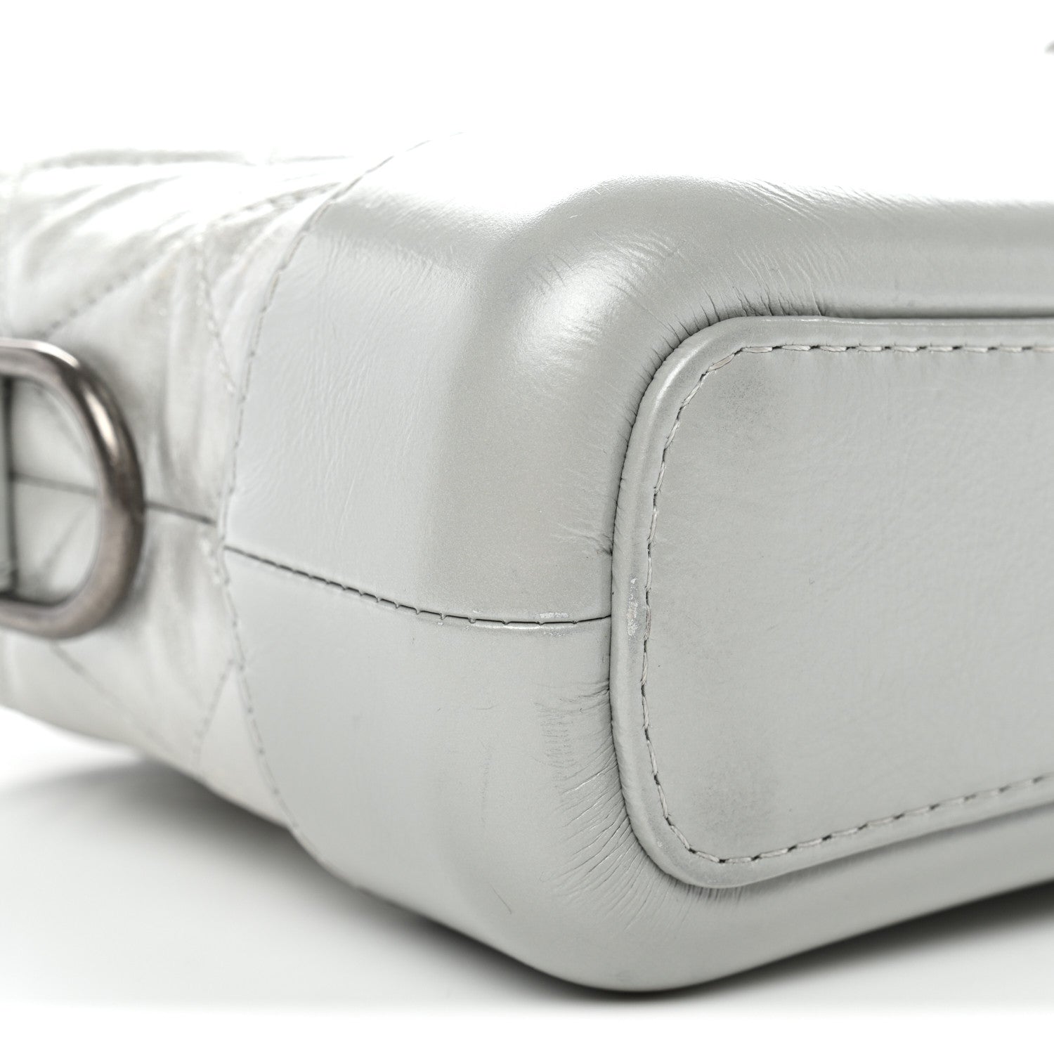 Metallic Aged Calfskin Quilted Small Gabrielle Hobo Silver