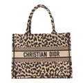 Canvas Mizza Embroidered Medium Leopard Book Tote Beige