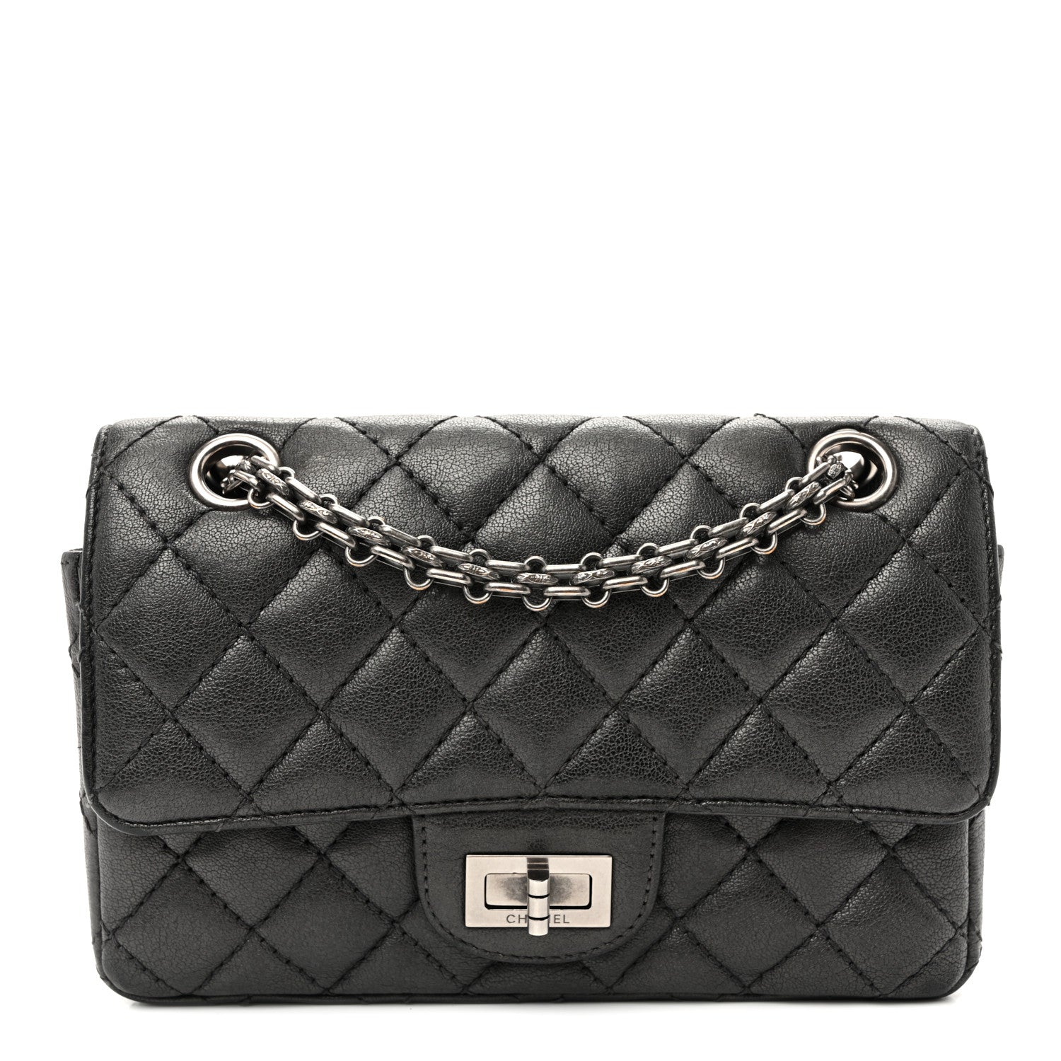 Goatskin Quilted 2.55 Reissue Mini Flap  Dark Silver