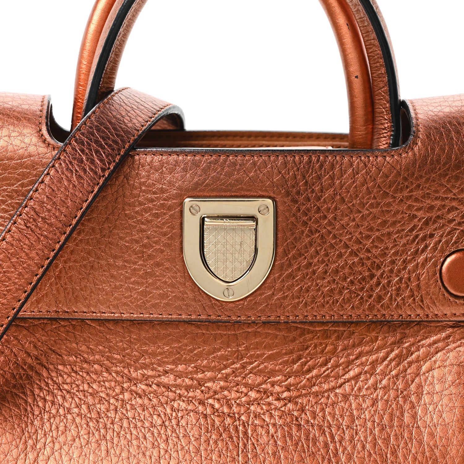 Metallic Grained Calfskin Mini Diorever Flap Orange