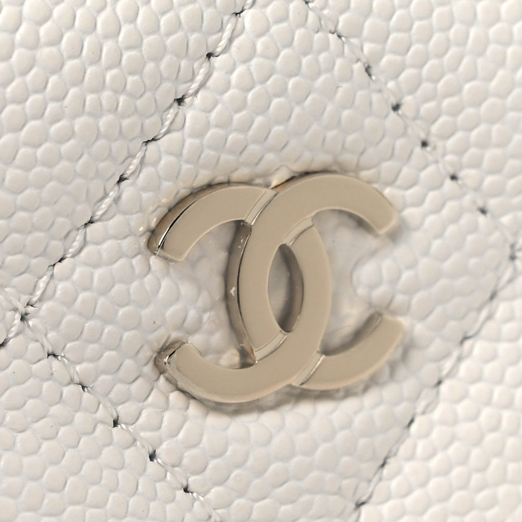 Caviar Quilted Zip Card Holder Wallet White