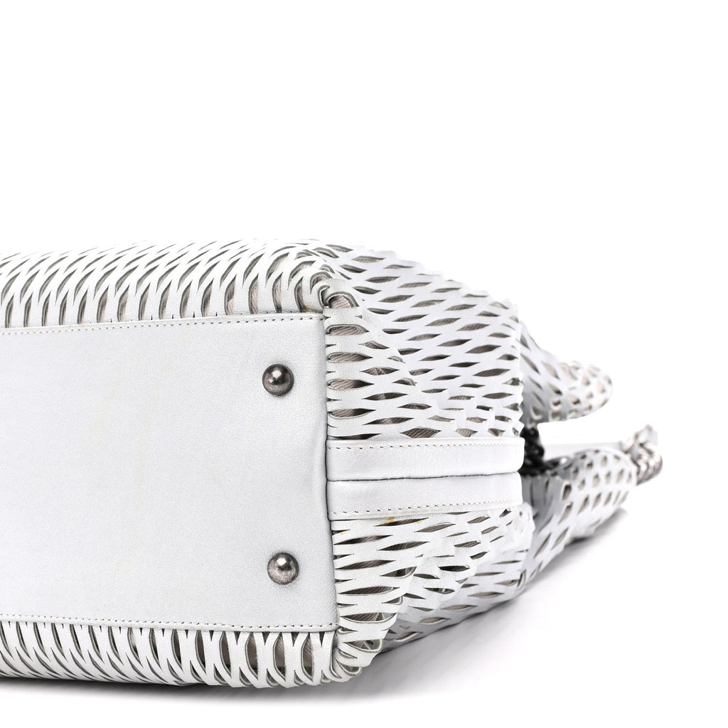 Calfskin Laser Cut Perforated CC Tote Silver