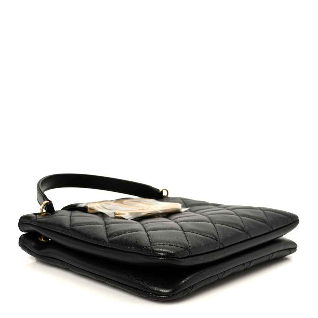 Lambskin Quilted Giant CC Shoulder Bag Black Black