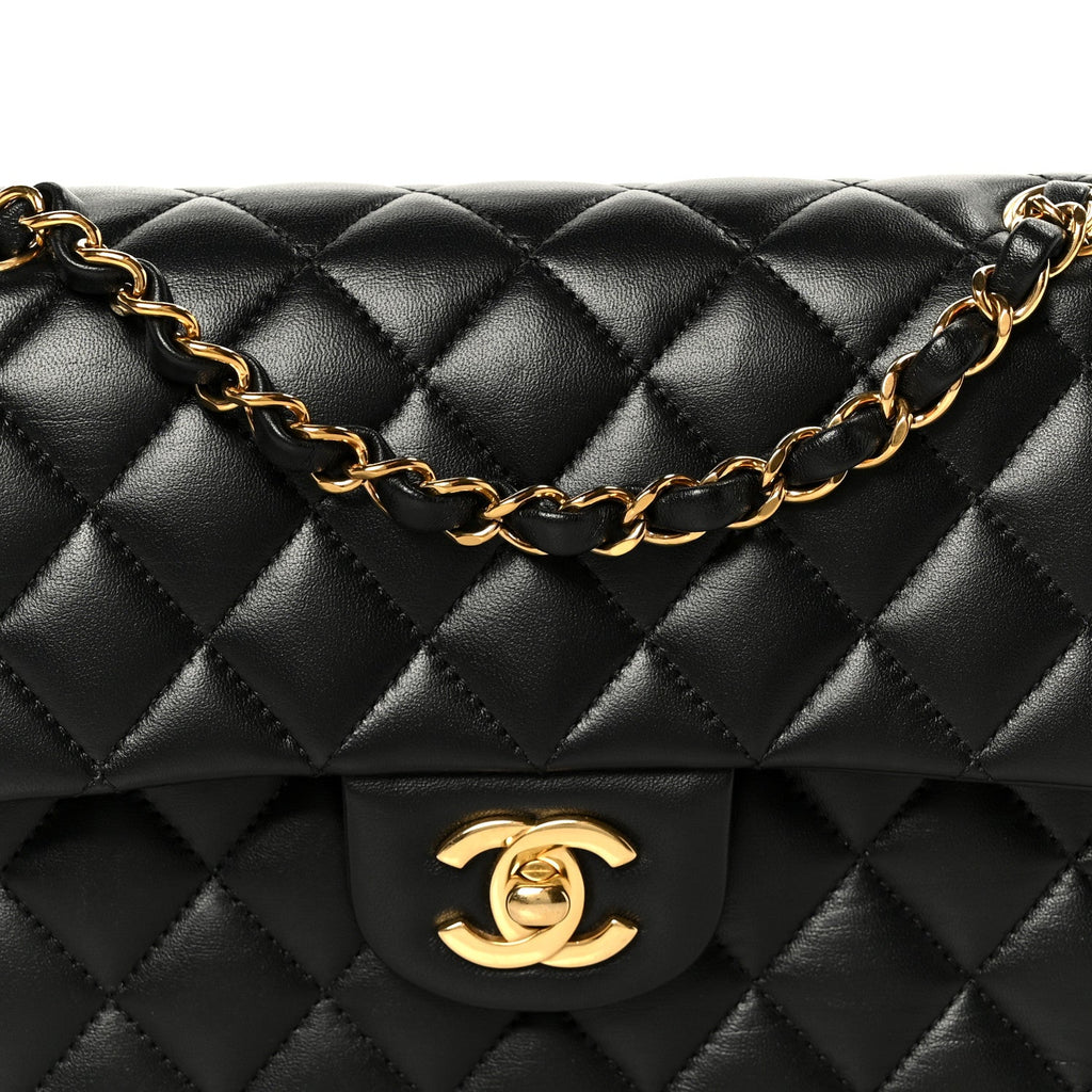 Lambskin Quilted Small Double Flap Black