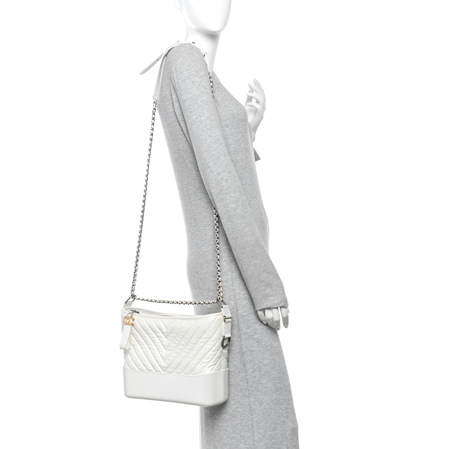 Aged Calfskin Chevron Quilted Medium Gabrielle Hobo White