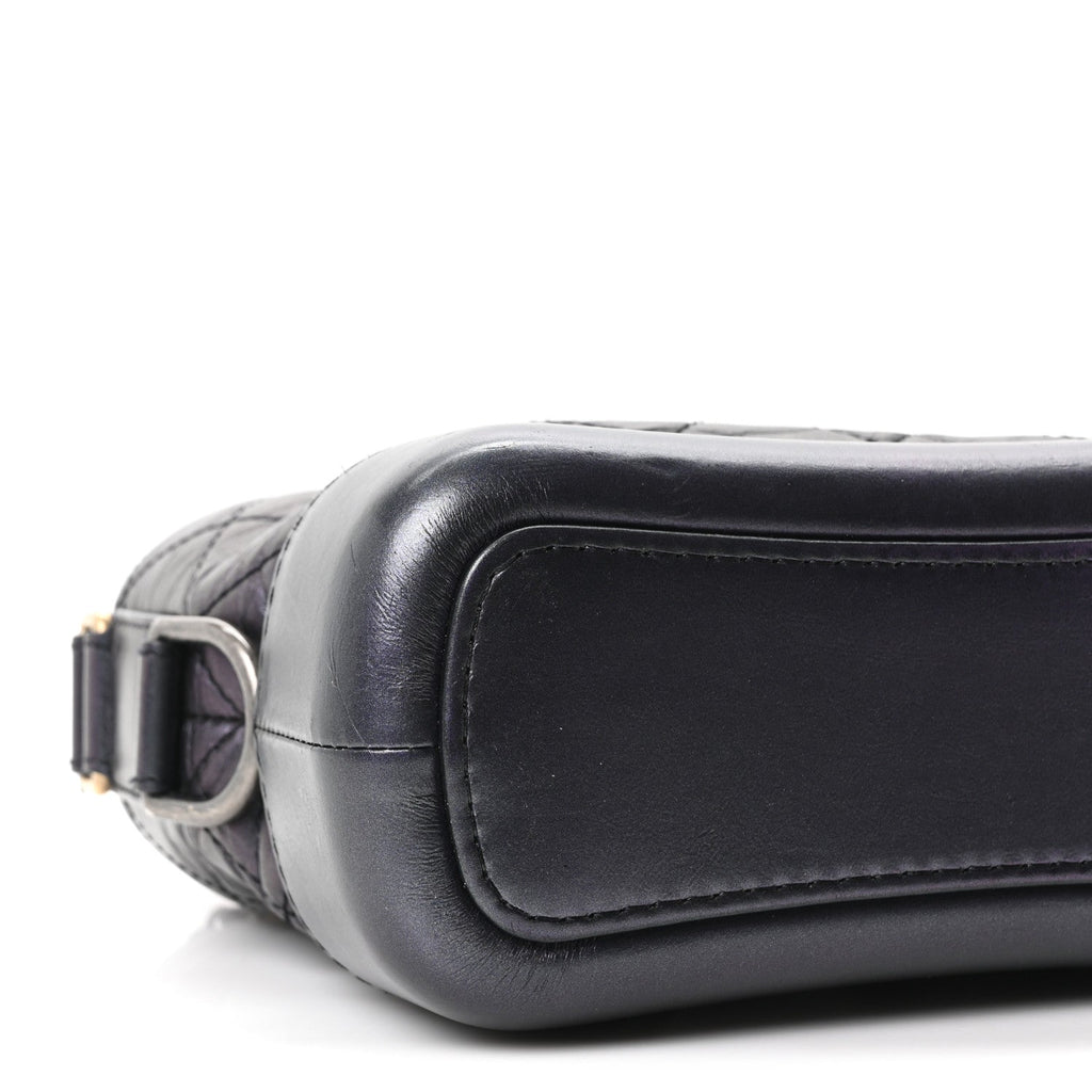 Iridescent Aged Calfskin Quilted Small Gabrielle Hobo Black
