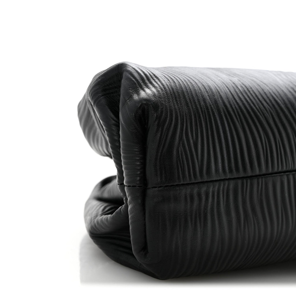 Bark Calfskin Embossed The Pouch Oversized Clutch Black