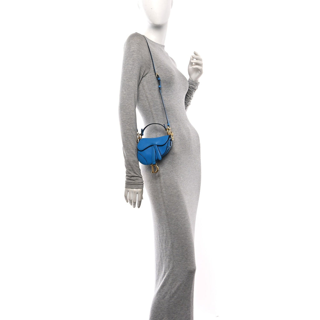 Goatskin Micro Saddle Bag With Strap Blue