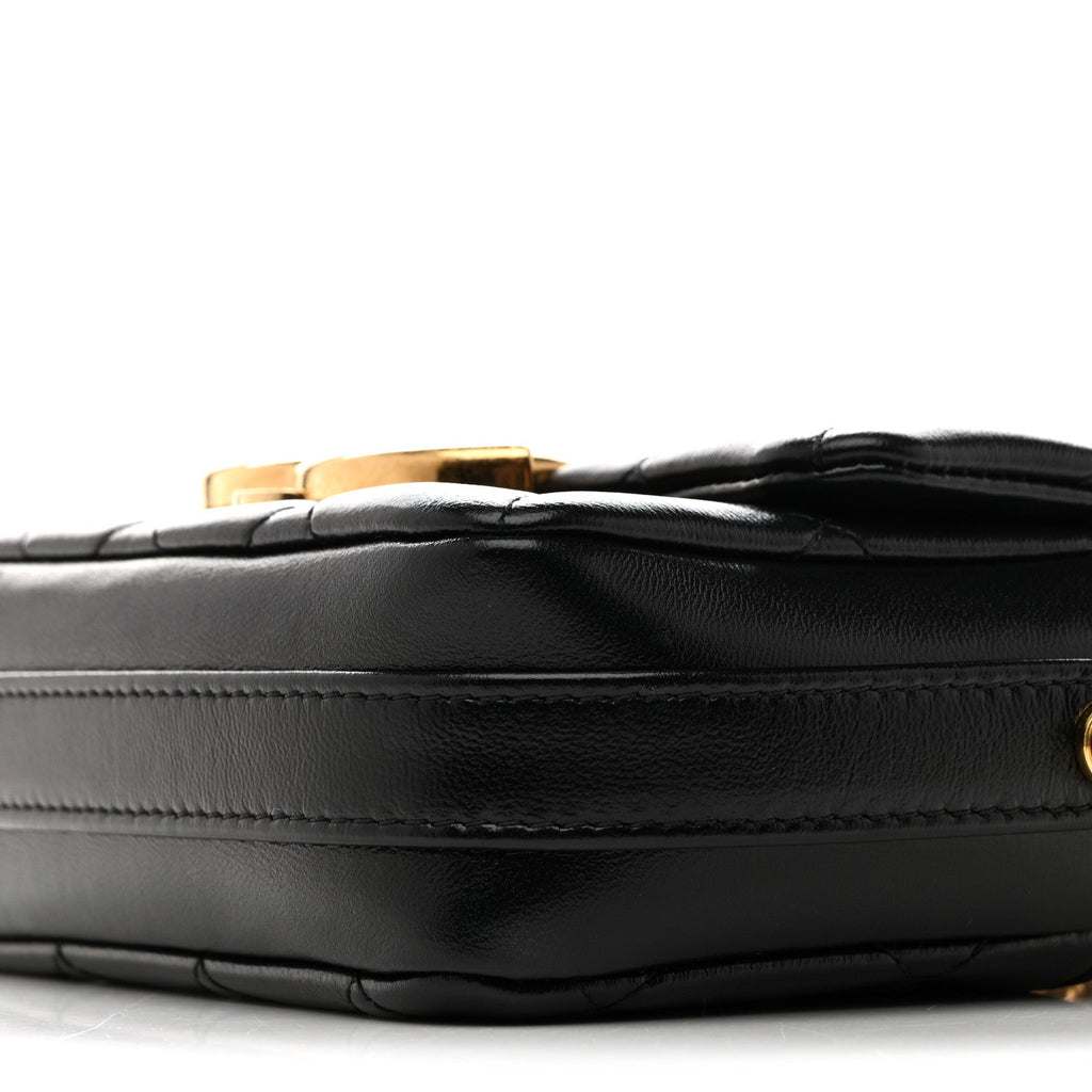 Shiny Crumpled Lambskin Quilted Mini Giant CC Flap Black Black